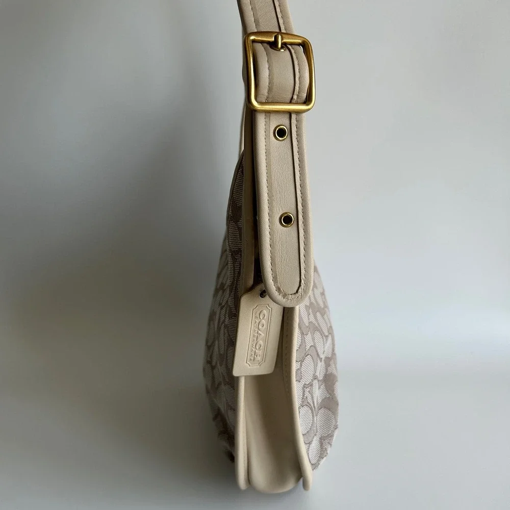 Coach Ergo C2588 Chalk White Signature Jacquard Leather‎ Shoulder Bag Excellent